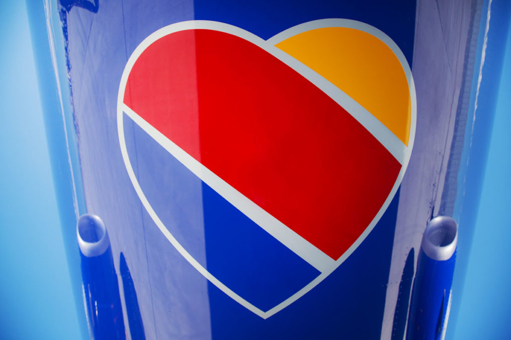 Southwest’s tri-color heart logo is painted on all its planes. Photo courtesy of Southwest Airlines.
