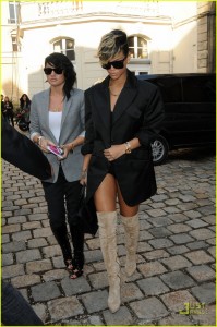 Rihanna and stylist, Mariel Haenn enter the Vivienne Westwood show during Fashion Week.