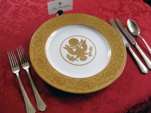 Each meal is served on the finest of presidential china, pilfered from the White House. Photo: Luigi Crespo