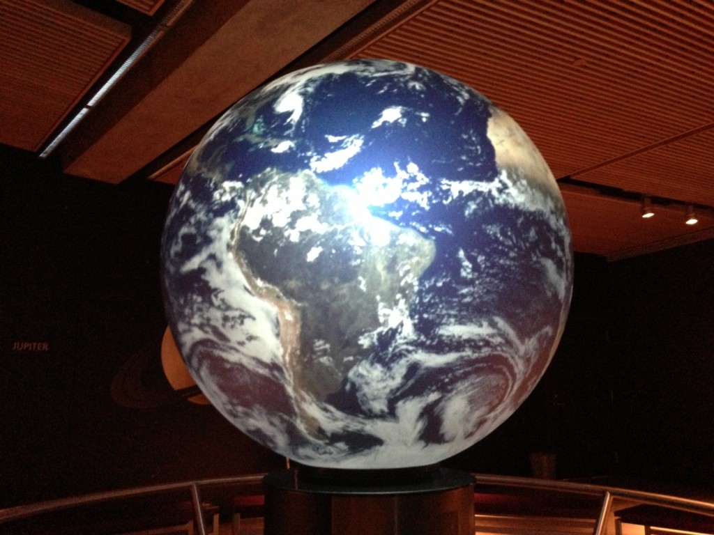 This thing itself is worth the visit. Inside the 9,100-square-foot Exploration Center, you'll find what's called an OmniGlobe. There are only five of them in the state, and this is the biggest model they make. Using a touchscreen, you can dial up hurricane Sandy and watch it crash into the East Coast. You can watch the Japanese tsunami as it ripples across the planet. You can even turn it into Jupiter. There are about 80 programs you can run, and the thing is connected to internet, so it updates with new data constantly. I could easily spend a couple hours screwing around with the OmniGlobe. Truly fascinating.