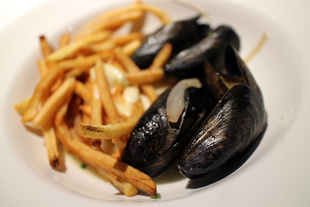 Moule frites, mussels, beer, garlic, shallots, fries, and aioli