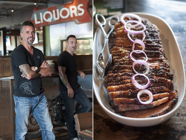 Owner Richard Rawlings (left); smoked brisket for 15 hours (right) photography by Leah Clausen