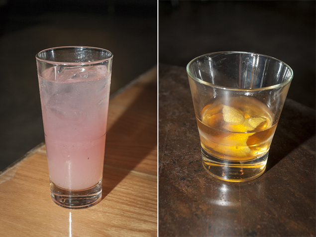Second Drink - Aperitivo Estelar - Milagro Reposado Tequila, Lillet Rose, Fresh Lime Juice, Agave Nectar, Star of Anise, and Pellegrino Pompelmo Soda (left); Third Drink - Steal, Beg, or Borrow (right)