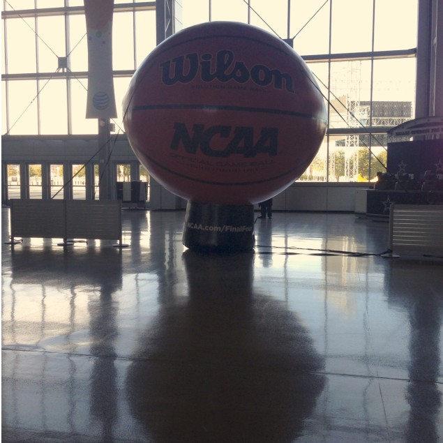 This is a photo of a giant inflatable basketball. 