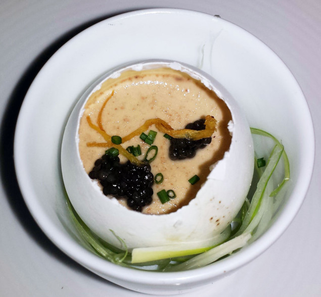 Chinese Tea Egg Custard with Caviar, Smoky Lapsang Souchong Tea 