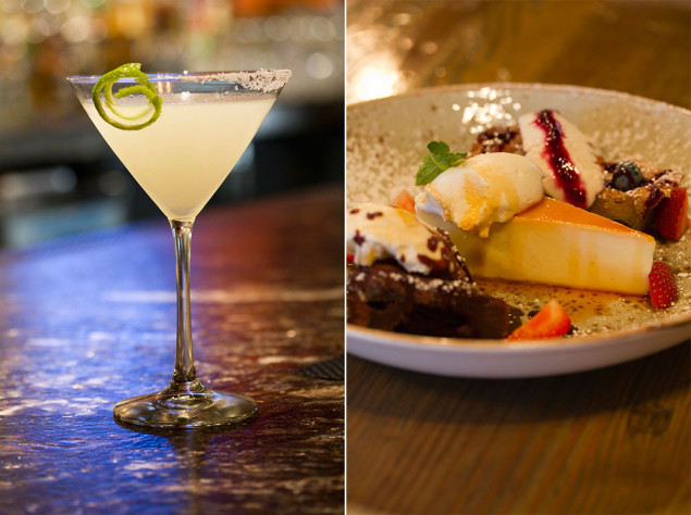 Mexican Martini (left); postre sampler (right)