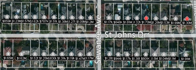 A screenshot from Zillow with the real estate site's estimate of the market value of homes on St. John's Drive today.