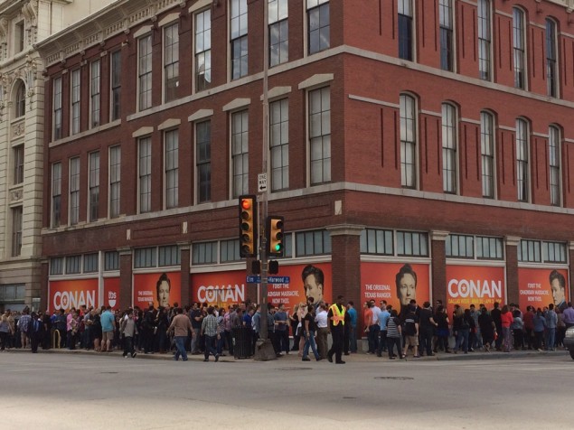 The line waiting to enter the Majestic to take their seats for the Conan taping.