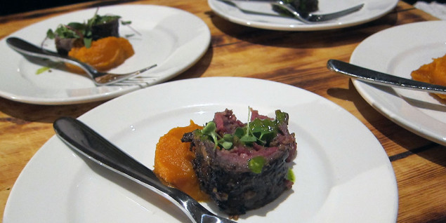 Texas Kobe skirt steak on spicy sweet potatoes with chimichurri by Richard Chamberlain