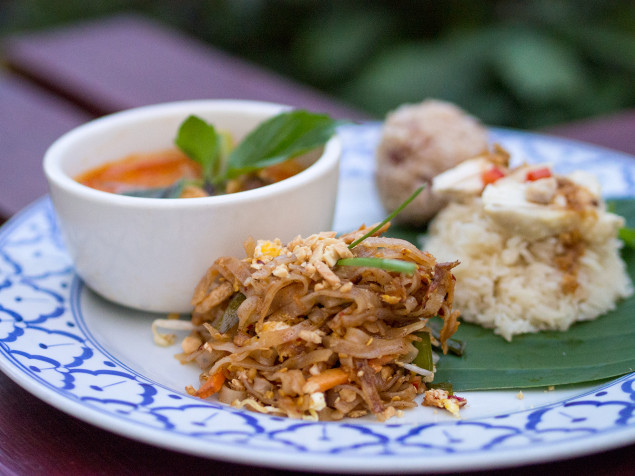 Pad Thai, red curry, and chicken with rice (photography by Louie Solomon)