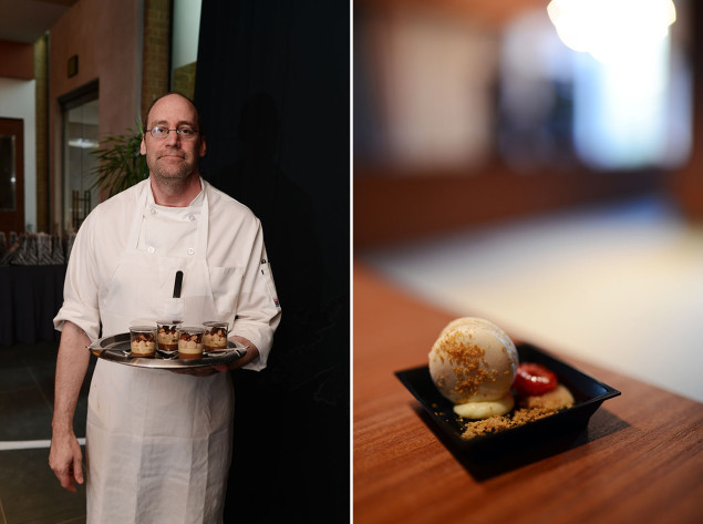 Pastry chef David Collier does wonders with chocolate at Spoon, too. (left); Collier's macaron (right)