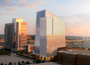 Architectural rendering of Hines' planned 23-story Victory Park tower.