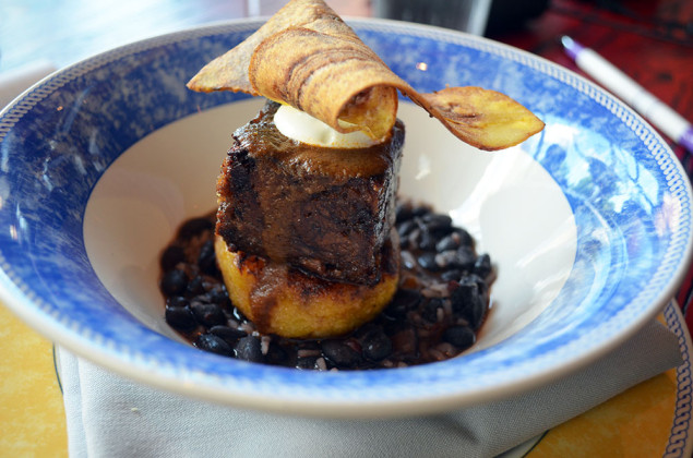 Modern ropa vieja with plantains, black beans, and rice (photography by Carol Shih)