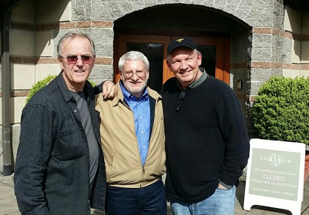 David Adelsheim (center) with Tasting Room Radio founder Terry-David Mulligan (Left) and Gary Cogill