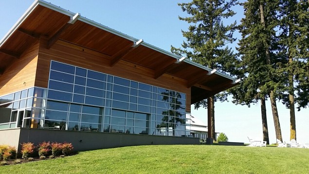 The recently finished LEED certified tasting room at Stoller Vineyards made from reclaimed wood from the Oregon Biscuit fires.