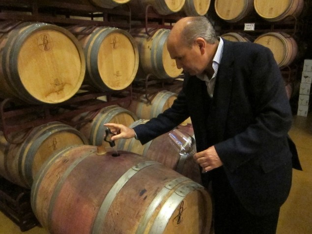 Barrel tasting French vs. American oak Beronia with Winemaker Matias Calleja