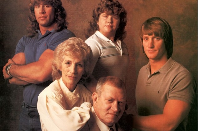 The Von Erichs in 1988. Sons Kerry (top left) and Chris (top center) later committed suicide. Fritz (bottom right) died of cancer in 1997.