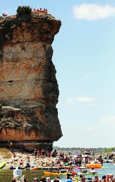One of the cliffs of Hell's Gate towers above the spectators.