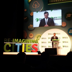Mayor Rawlings welcomes visitors from 51 counties to the New Cities Summit last Tuesday.
