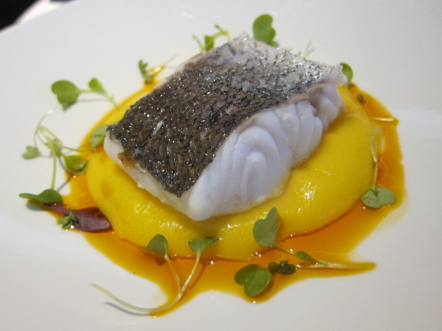 Local bass with whipped Galician potatoes and saffron