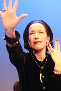 Diana Sheehan as Diana Vreeland, in WaterTower Theatre's production of Full Gallop. 