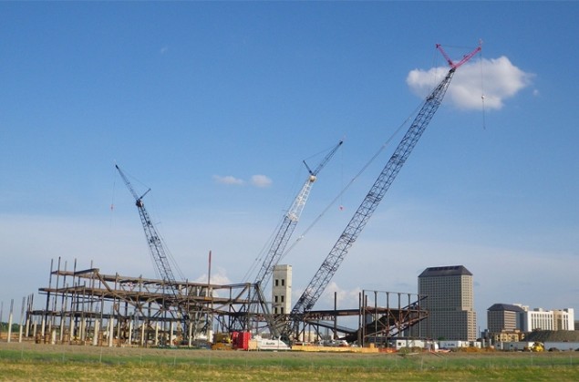 2009 photo of the construction of the Irving Convention Center and Irving Convention Center DART Station, part of the Orange Line expansion (via Wikicommons)