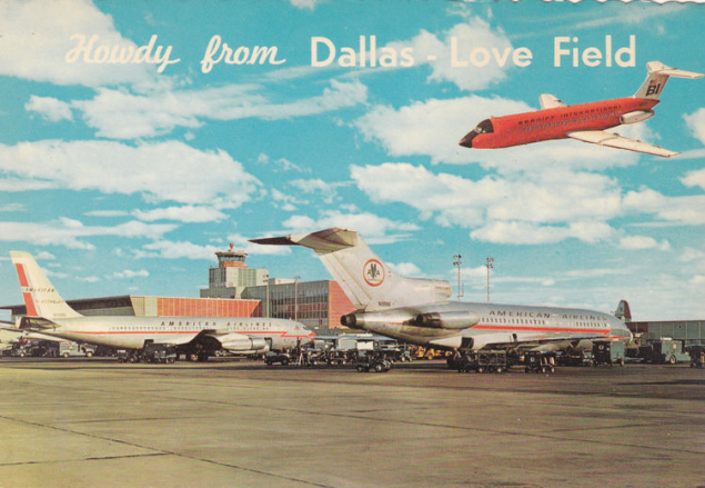 There was a time before Love Field's gates were dominated by Southwest Airlines.   (vintage postcard via Coltera/Flickr)