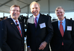 Roger Staubach of JLL is flanked by Toyota CEO Jim Lentz (left) and JLL's Brad Selner. Photo by Jeanne Prejean