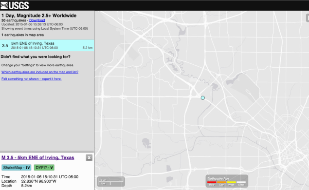 Irving Dallas Earthquake map