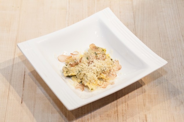 New Frontier Farm rabbit agnolotti with rabbit lonzino, herbs and Veldhuizen parmesan. Photo by Alexander Richter.