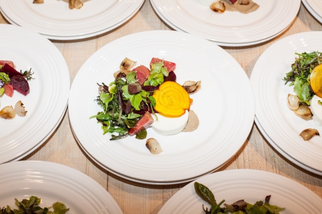 Roasted Beets with Windy Meadows Family Farm chicken livers and warm chèvre. Photo by Alexander Richter.
