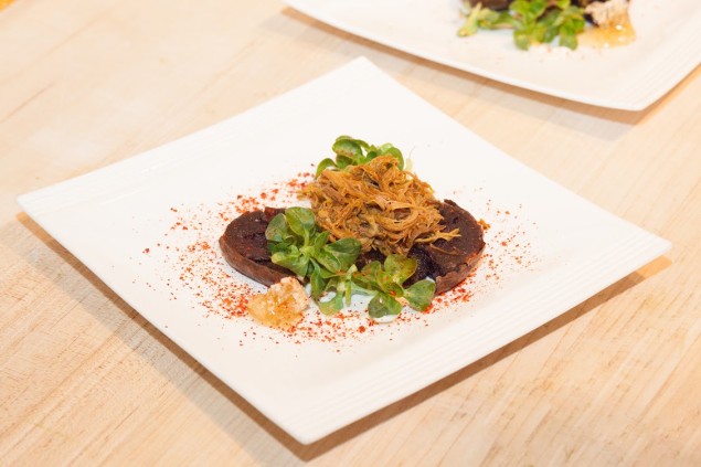 Windy Hill Farm Cabrito with Housemade Honey, Crispy purple potatos, crème fraîche. Photo by Alexander Richter.