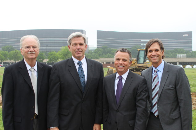 From left, Kim Sutton with Cawley Partners, Gary Newman of USAA Real Estate Co., Addison Mayor Todd Meier, and Bill Cawley