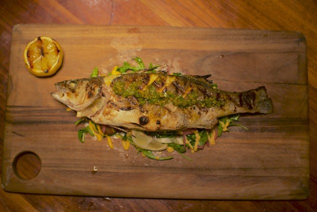 Roasted Bronzino with Lemon, Thyme and Garlic. Photo by Kim Duffy.