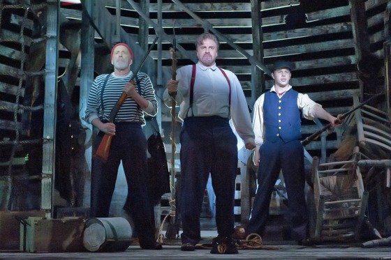 Bidlack, right, with Robert Orth and Daniel Sumegi in The Lighthouse. Photo by Karen Almond, Dallas Opera.