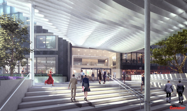 An artist's rendering of the reimagined entrance to Parkside Tower at 3500 Maple.