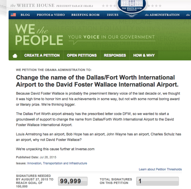 David Foster Wallace airport petition