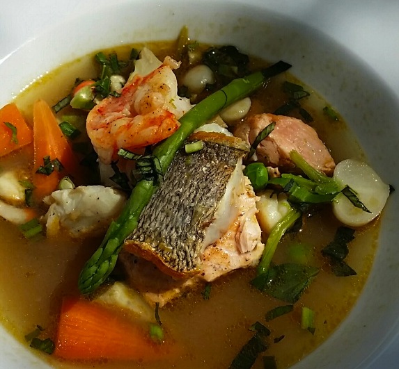 Pot au Feu de Poisson (fish soup) in Pic Saint-Loup AOC, France