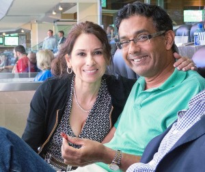 Writer Dinesh D'Souza and his fiancee, Debbie Fancher, at AT&T Stadium Thursday night. (Photo by Jeanne Prejean)