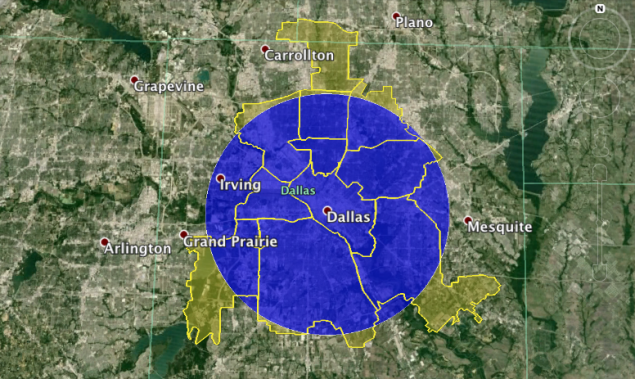 Dallas map 10 mile radius 3