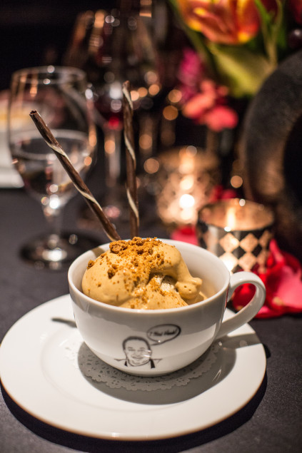 Gingersnap Cappuccino with Candied Pecans, Cappuccino Foam and Chocolate Brulee.