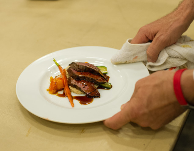  Elk carne asada with smoked serrano and oaxaca grits.