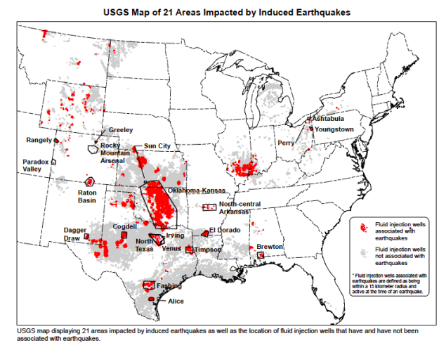 Seismic Activity and Gas Well USGS map