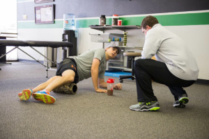 Damon Goddard with his client Jordan Spieth, at AMPD Golf Fitness facility in Dallas.