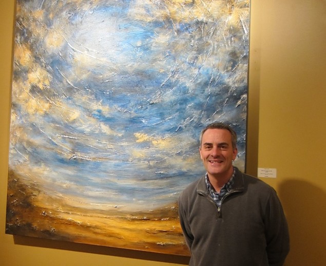 Trisaetum Owner/Winemaker & Artist James Frey with one of his paintings at his Willamette winery