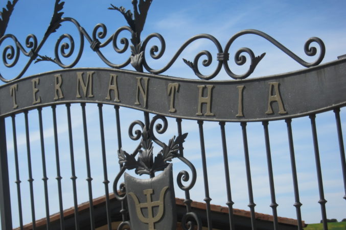 The gate welcoming visitors to Numanthia.
