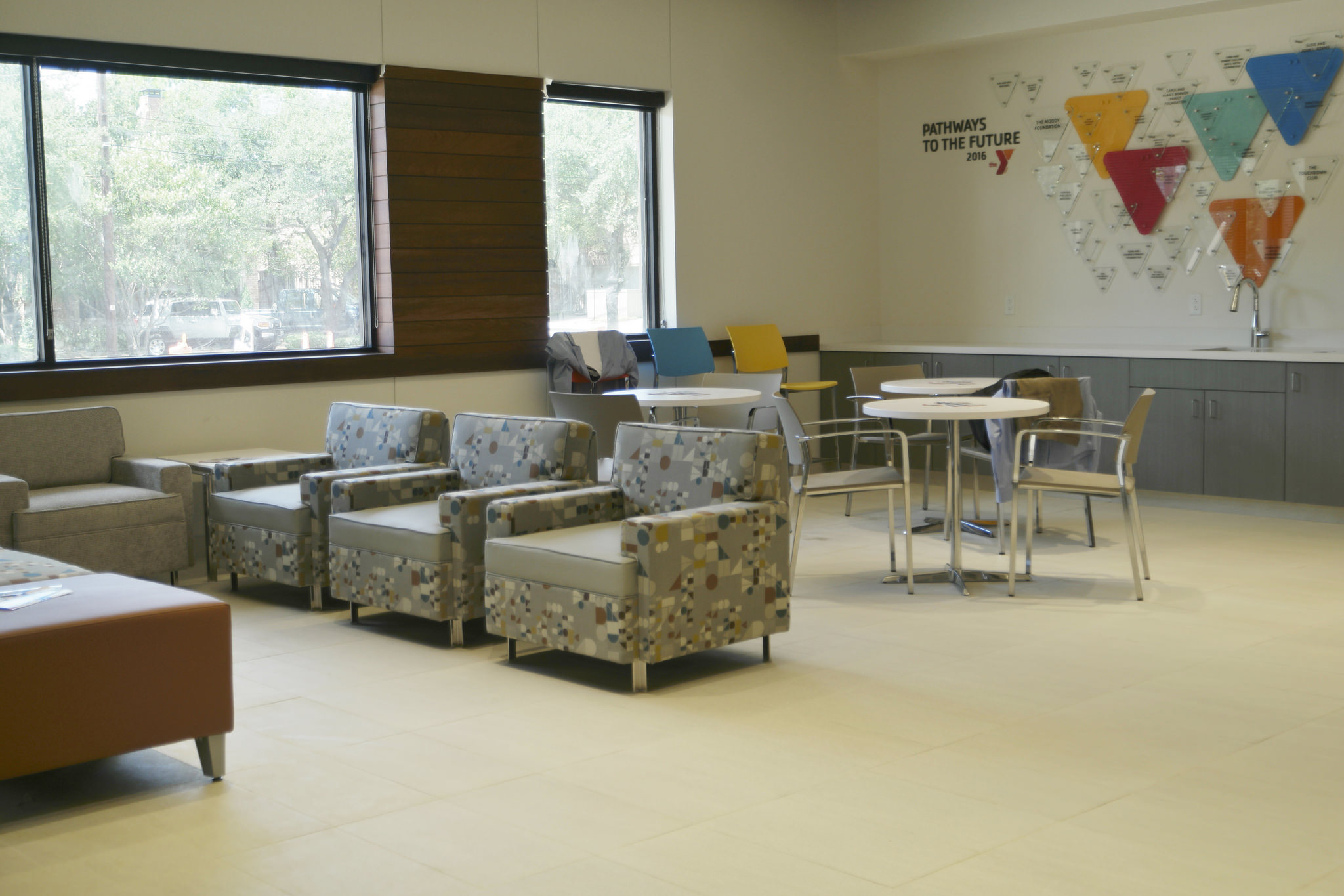 The new center, doubled in size, has community rooms ideal for gatherings.