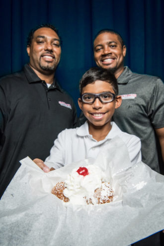 There’s Always Room: (from left) The brothers behind Fried Jell-O, Juan and Brent Reaves, with Juan’s son Joshua. They weren’t sure if they could actually make the dish until it was time to fry it for the judges. 