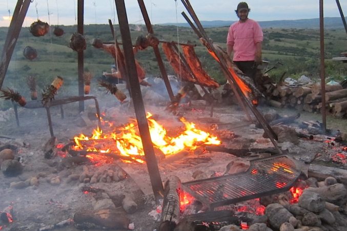 Mallmann's open fire grill on top of his mountain in Uruguay.