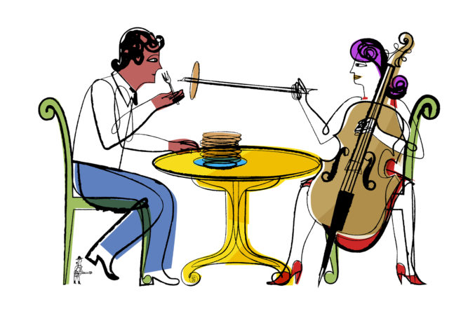 Illustration of Playing Music at the Breakfast Table